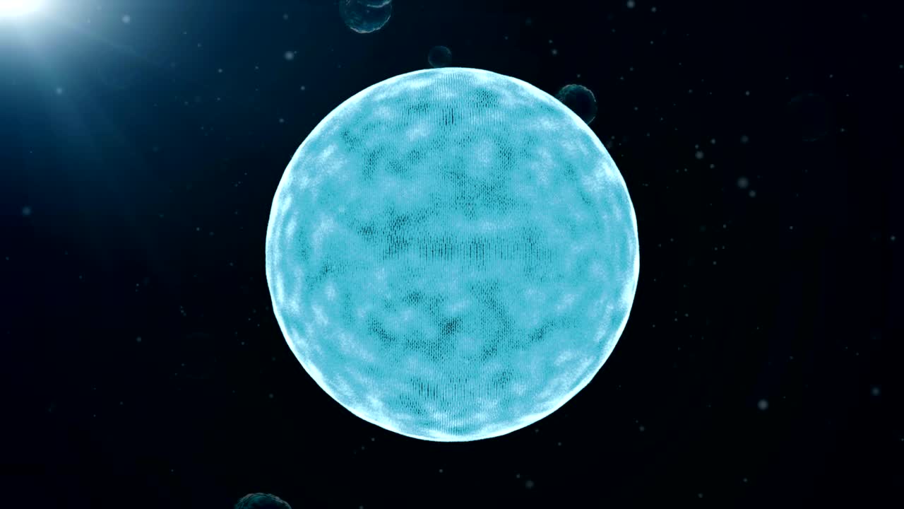 esfera abstracta animada de puntos azules blancos y poca profundidad de campo.