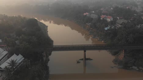 wide view of old bridge in luang prabang province loas, aerial