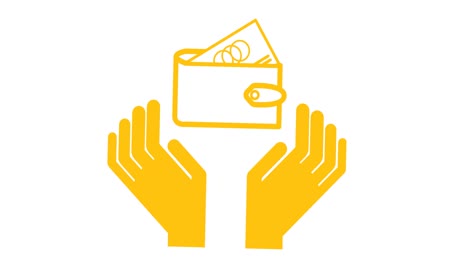 animation of hands with wallet icons over white background