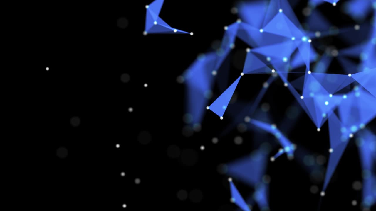 animación 3d de formas abstractas de plexo azul sobre un fondo negro. puntos y triángulos en movimiento continuo. 60 fps