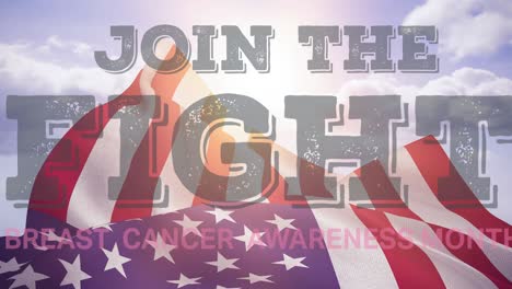 animación del texto del cáncer de mama sobre la bandera de los estados unidos