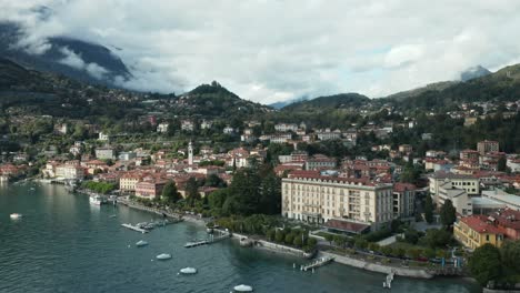 aerial: promenada of menaggio town in lake como