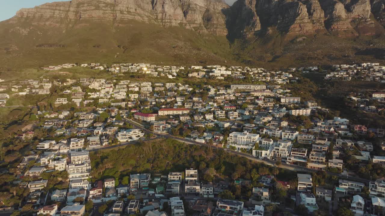 Aerial View of Cape Town's Residential Area with Lions Head Mountain in the Background