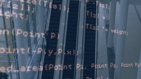 Animation-of-data-processing-over-caucasian-businessman-on-escalators