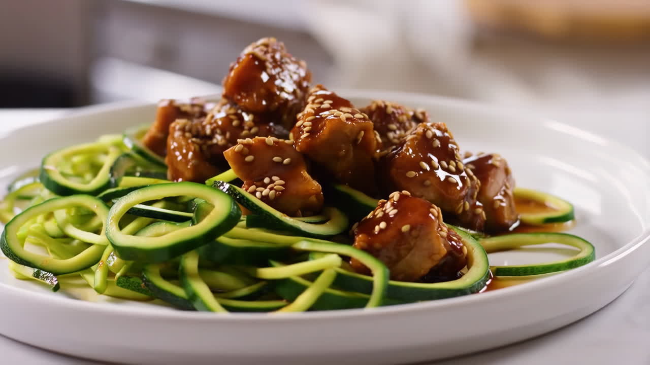 Sesame Chicken with Zucchini Noodles