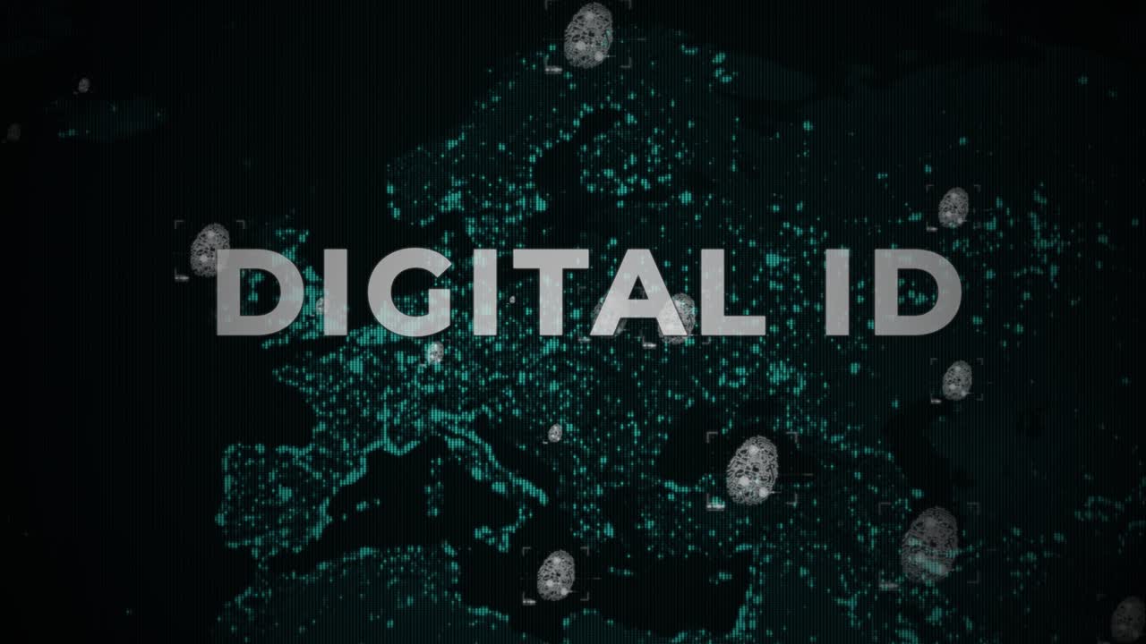 Digital ID typography with fingerprint signs over EU European Union