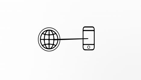 animation of smartphone and connections with tech icons on white background