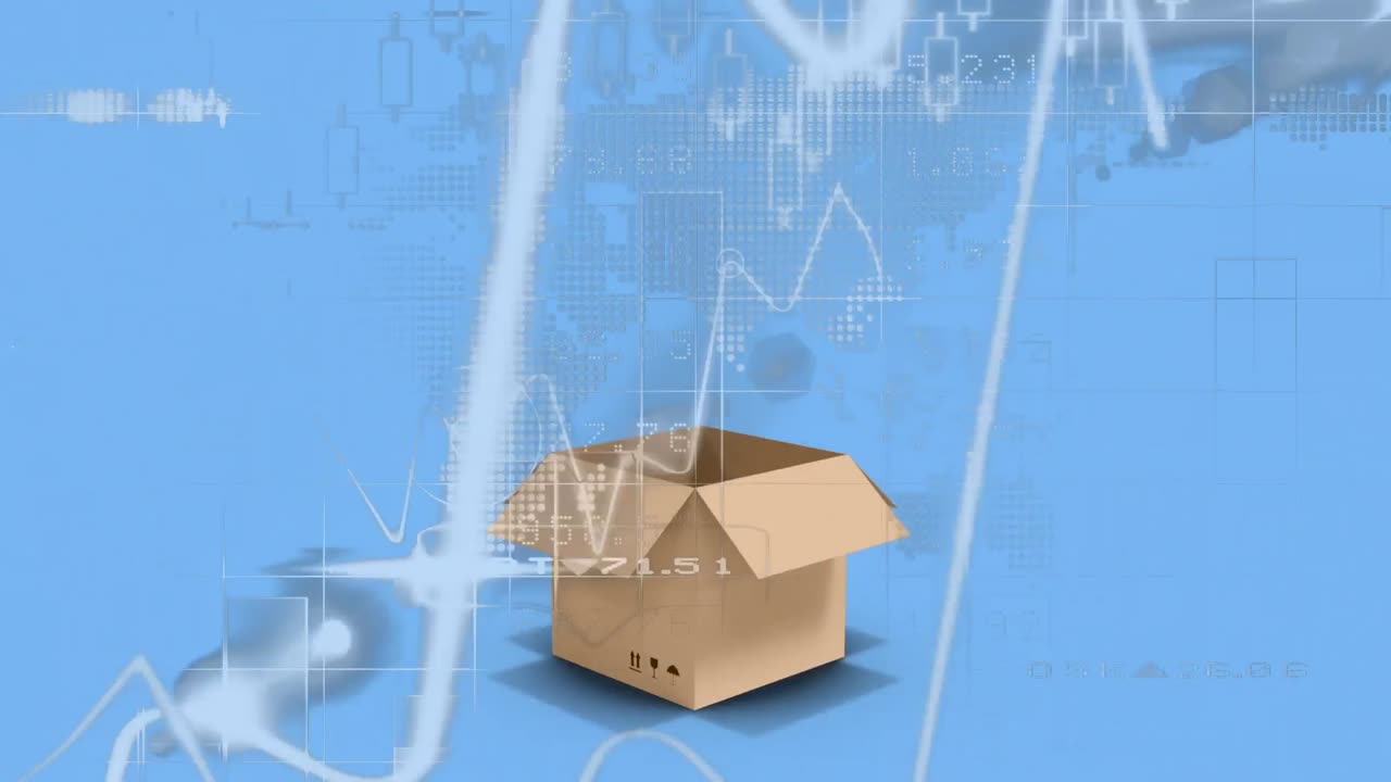 파란색 배경에 패키지 및 통계 처리의 애니메이션