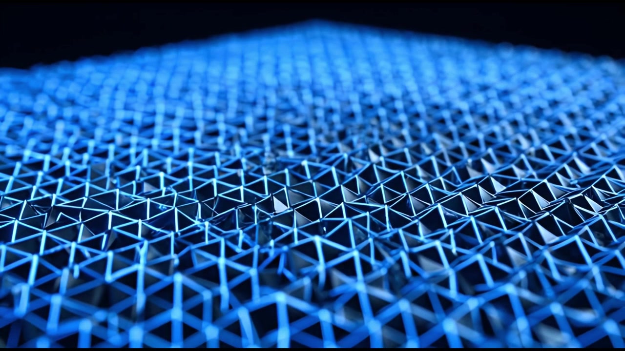 Abstract Blue Geometric Surface with Pulsing Light Waves