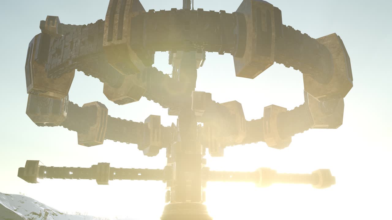 해가 지면서 숲 위를 떠다니는 ufo와 함께 빛의  ⁇