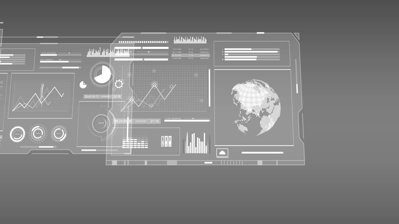회색 배경에 대한 데이터 처리 인터페이스의 애니메이션