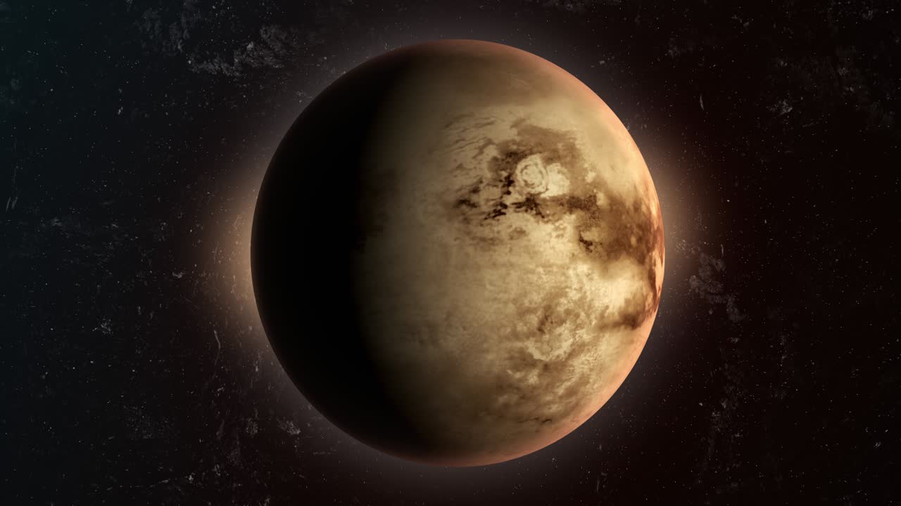 Titan, Saturn moon, rotating in the outer space