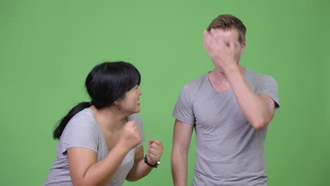 young multi-ethnic couple having different moods together