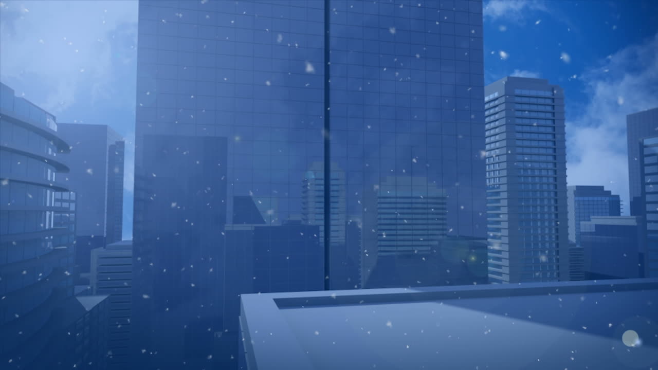 도시 풍경 위의 데이터 처리 및 아이콘의 애니메이션