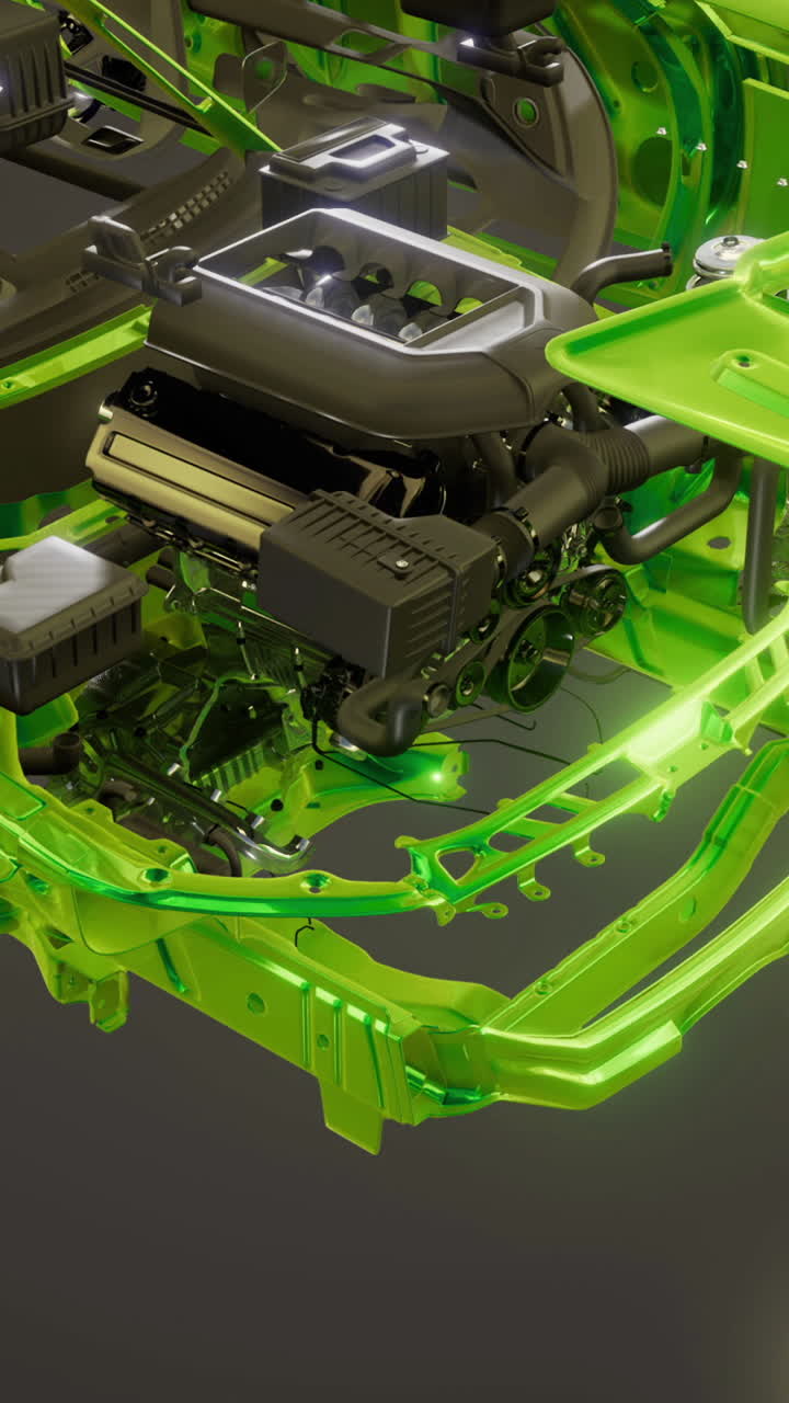 Disassembled car showcasing intricate details of engine and interior design