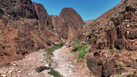 dry river in wadi dirhur canyon during dry season in socotra, yemen