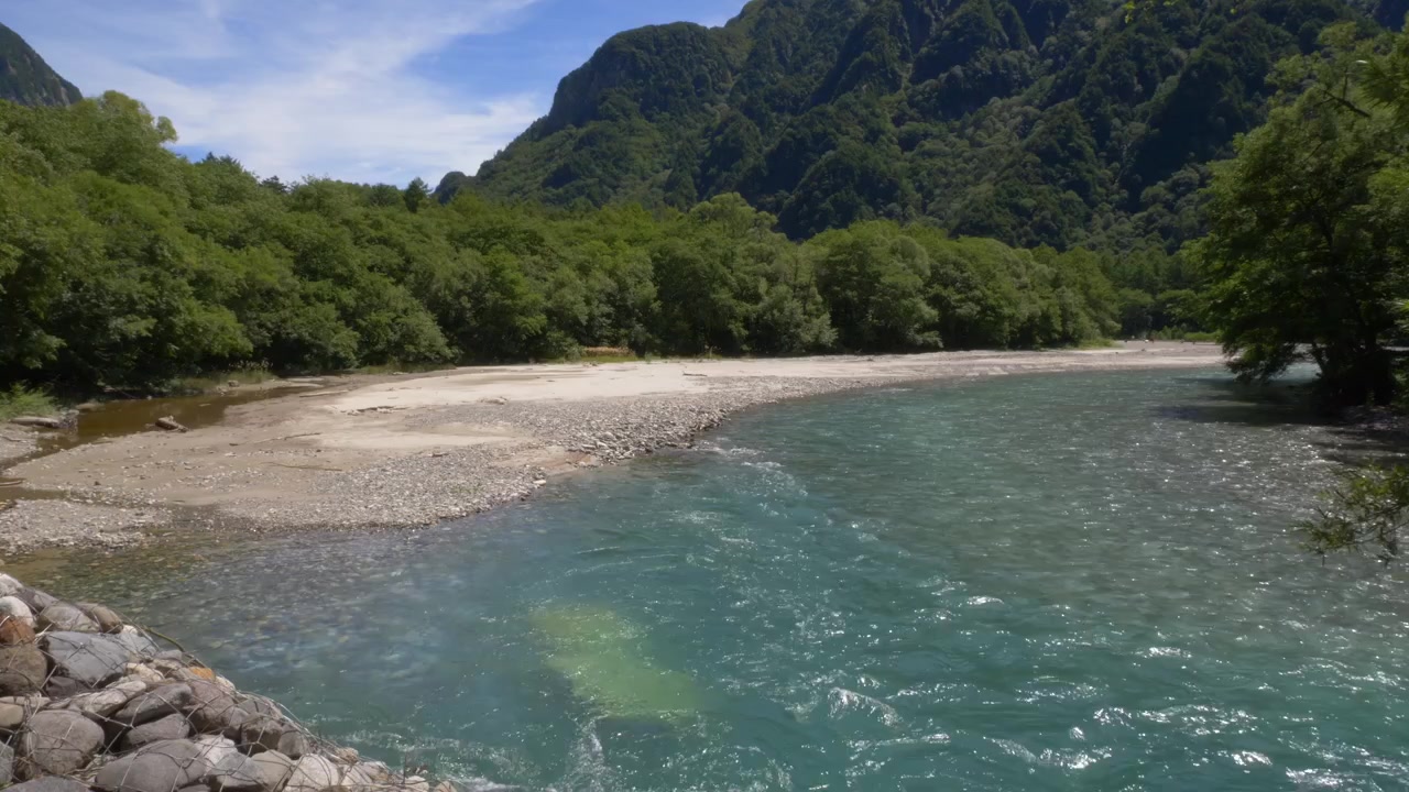 Azusa River Flowing Through Kamikochi National Park In Nagano Prefecture, Japan. - wide static shot