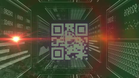 animación de senderos de luz con código qr sobre el paisaje urbano.