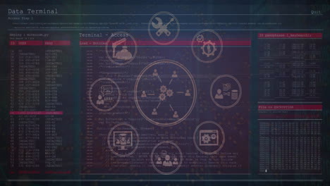 Animation-of-financial-data-processing-over-network-of-icons