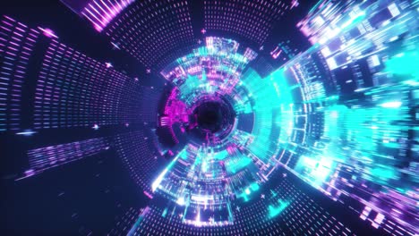 volando en el túnel de la nave espacial, corredor de la nave espacial de ciencia ficción. tecnología futurista abstracta sin costuras vj espectro de neón ultravioleta moderno. gráfico de movimiento para internet, velocidad. bucle sin costuras 3d render