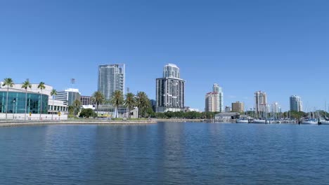 4K-Video-of-Theater,-Marina,-and-Luxury-Condominiums-of-St-Petersburg,-Florida-Skyline