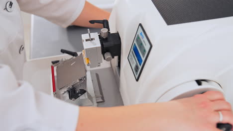 collection for analysis disease in lab. hands of doctor taking samples of blood tubes for analysis