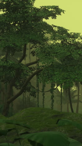 misty forest landscape at dawn with lush green vegetation