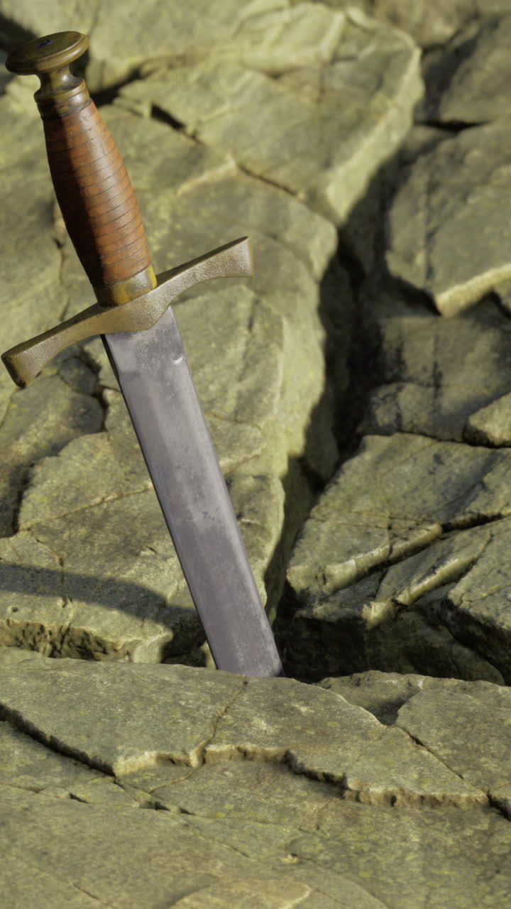 Fragment af slidt metal, der stikker ud fra en knækket stenoverflade