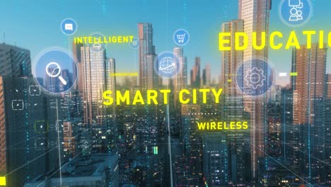 digital abstract smart city multiple title and icons