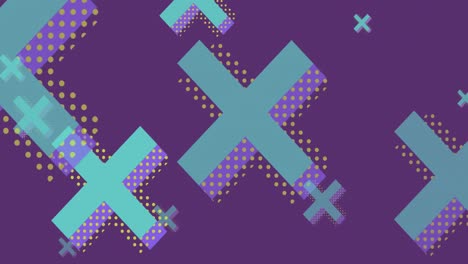 animación de cruces azules que se mueven sobre fondo púrpura