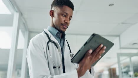 Tablet,-research-and-happy-black-man-doctor