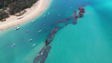 shipwrecks of tangalooma in turquoise australia sea, moreton island, aerial