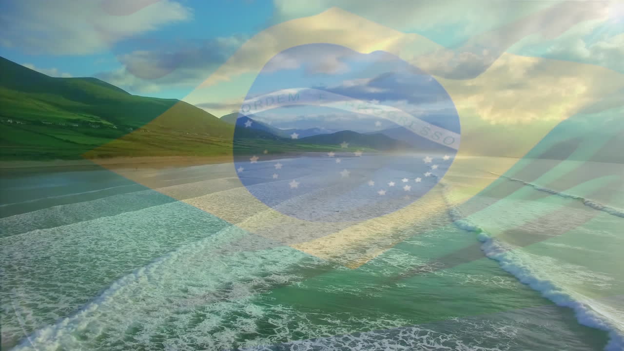 해변의 공중 전망에 맞춰 흔들리는 브라질  ⁇ 발의 디지털 구성