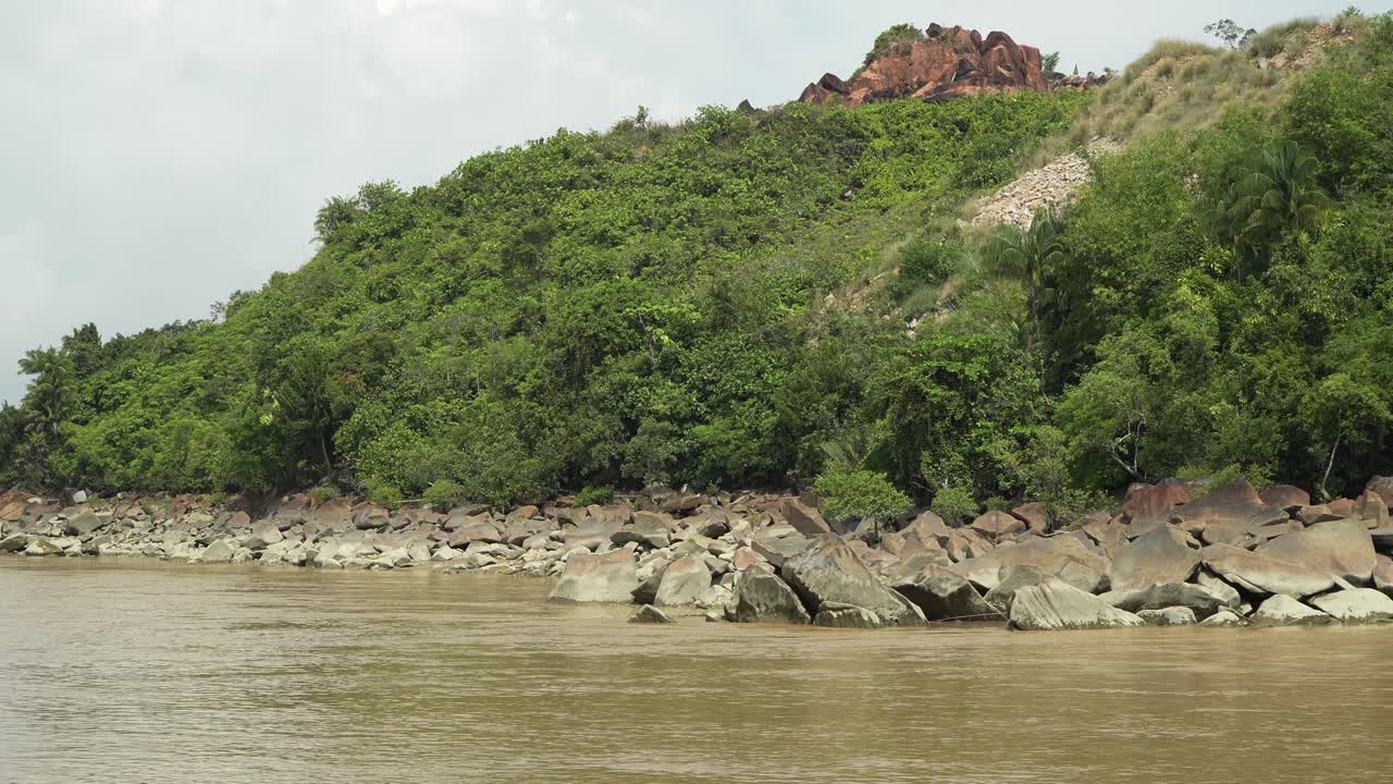 Batang Lupar Sarawak River Ferry Ride View During Summer And Under Construction Longest Bridge Conecting From each side,Sarawak,Borneo.