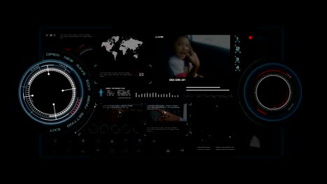 4k animation of hud head up display interface on with icon graph loading bar element for futuristic cyber technology concept