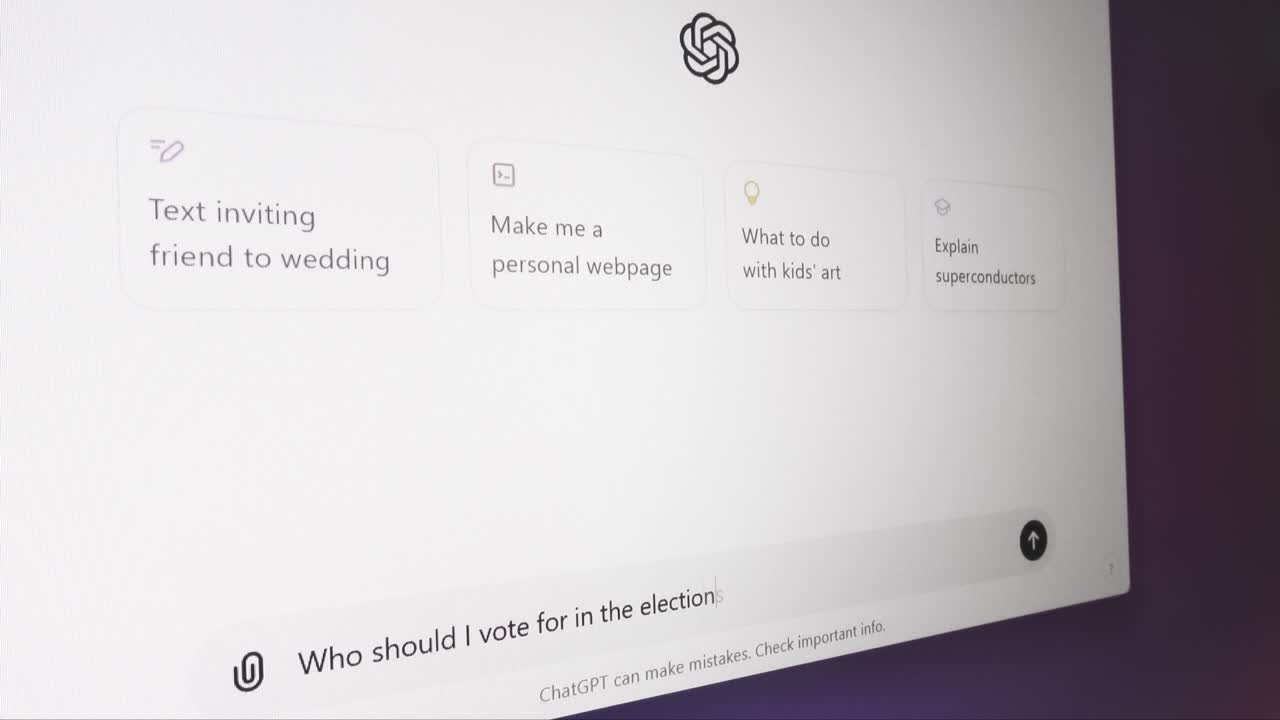Typing question to ChatGPT AI chatbot who should one vote for in elections in English language
