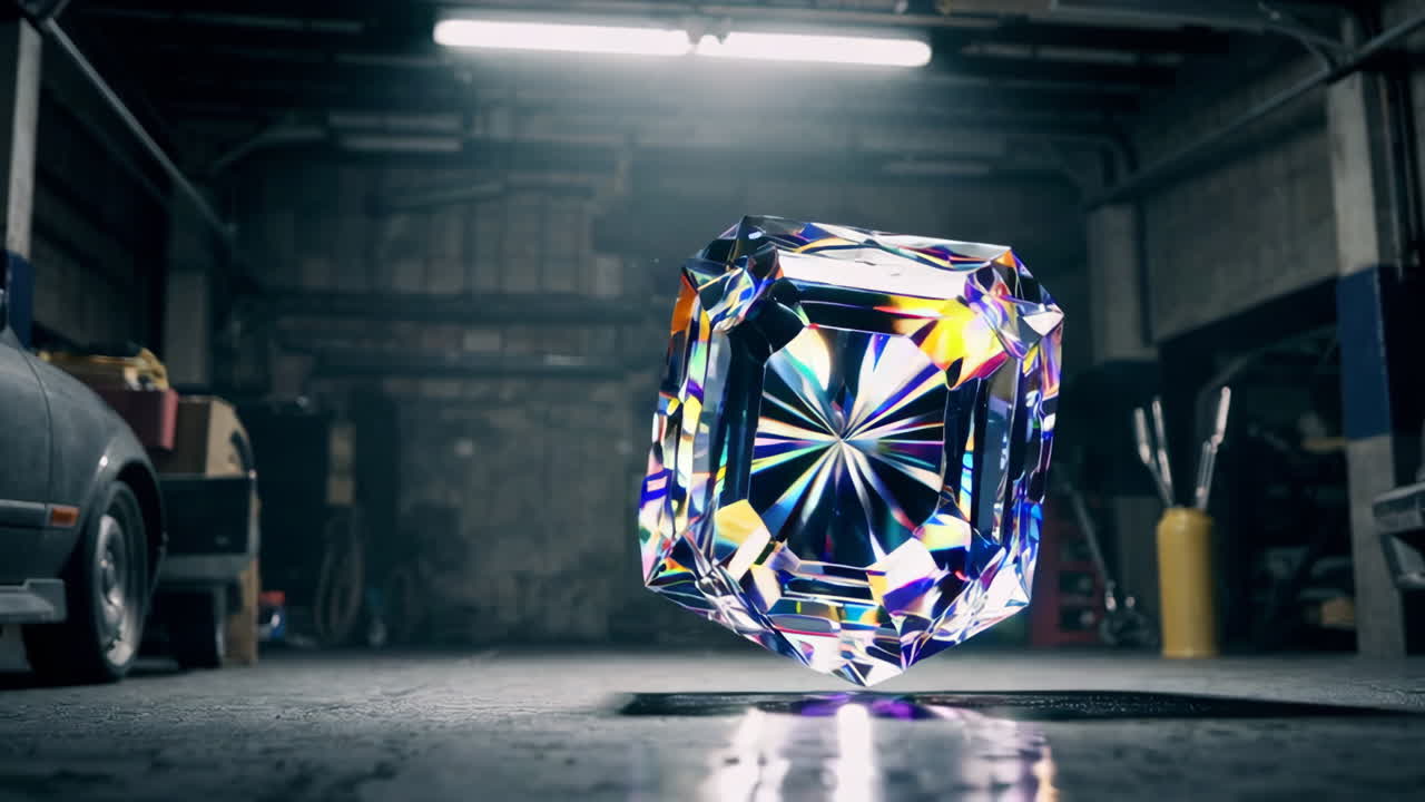 un diamante brillante en un garaje oscuro