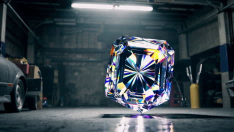 a sparkling diamond in a dark garage