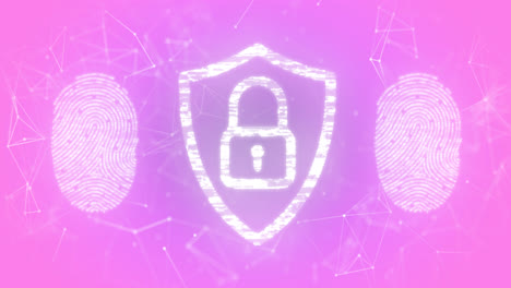 animation of padlock icon and fingerprint over pink background