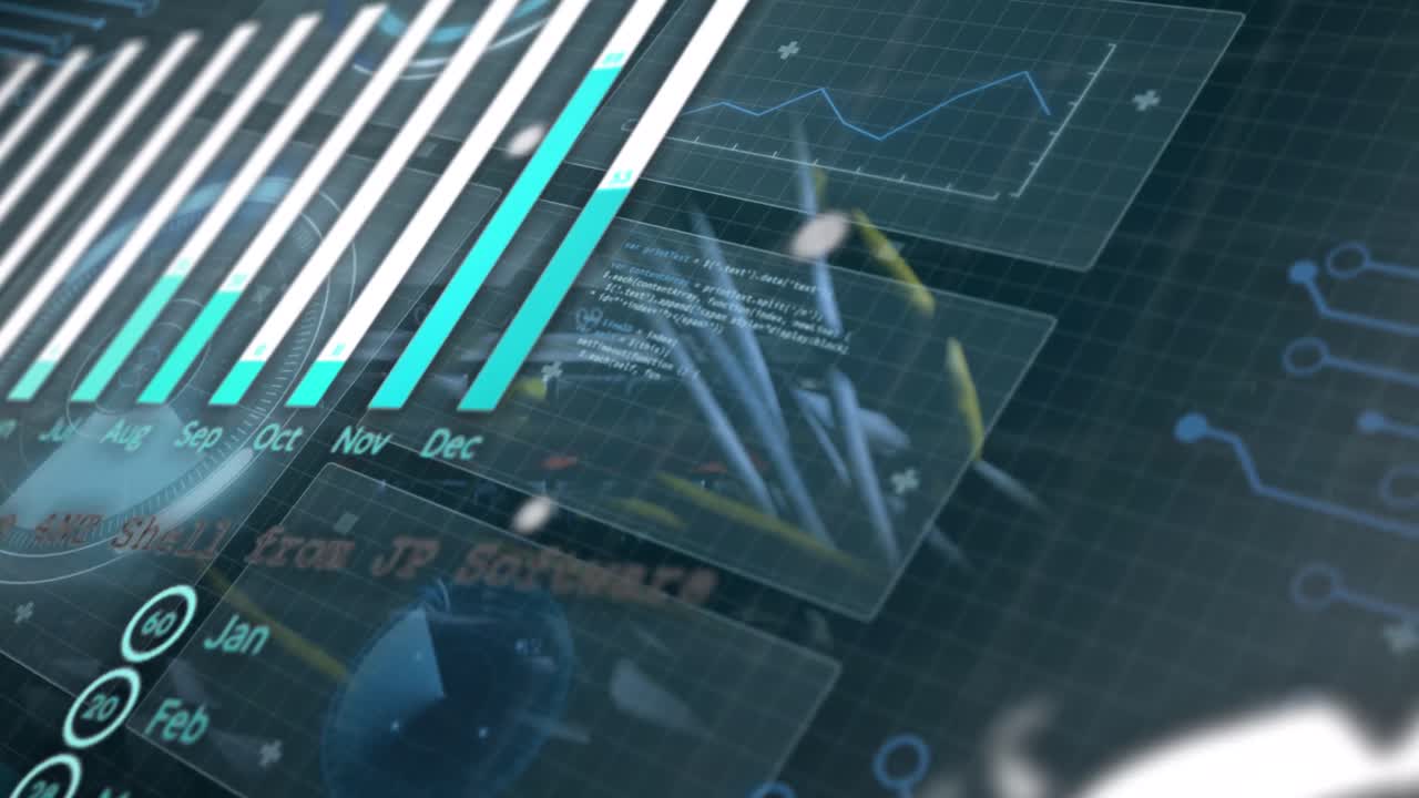 Animation of digital interface with scan scoping over black background