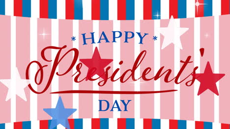 animation of presidents' day text over red, white and blue of united states of america