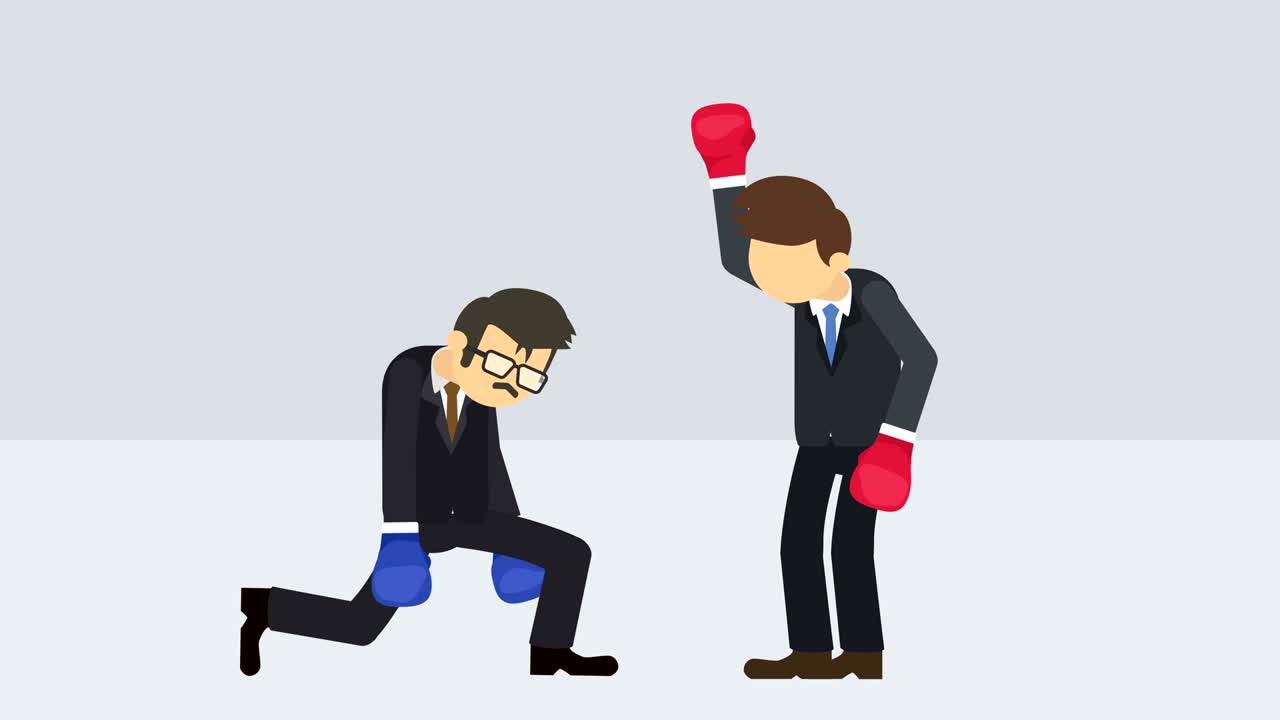 복싱 장갑에서 사업가 전투: 비즈니스 경쟁 개념: 평평한 스타일의 루프 일러스트레이션