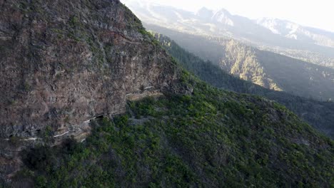 aerial drone view of mountains and las ventanas de güimar during sunset in tenerife, canary islands, spain