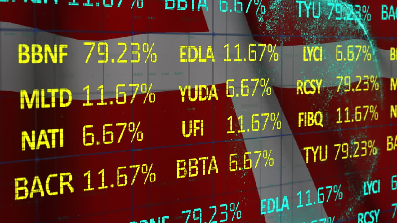 금융 데이터 처리의 애니메이션과 덴마크의 발 위의 지구