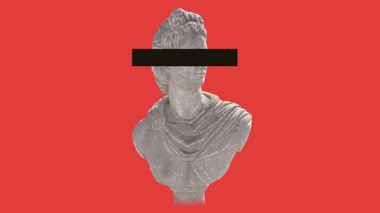 변하는 색의 배경에 검은 줄무로 회전하는 고대 부스트 조각의 애니메이션