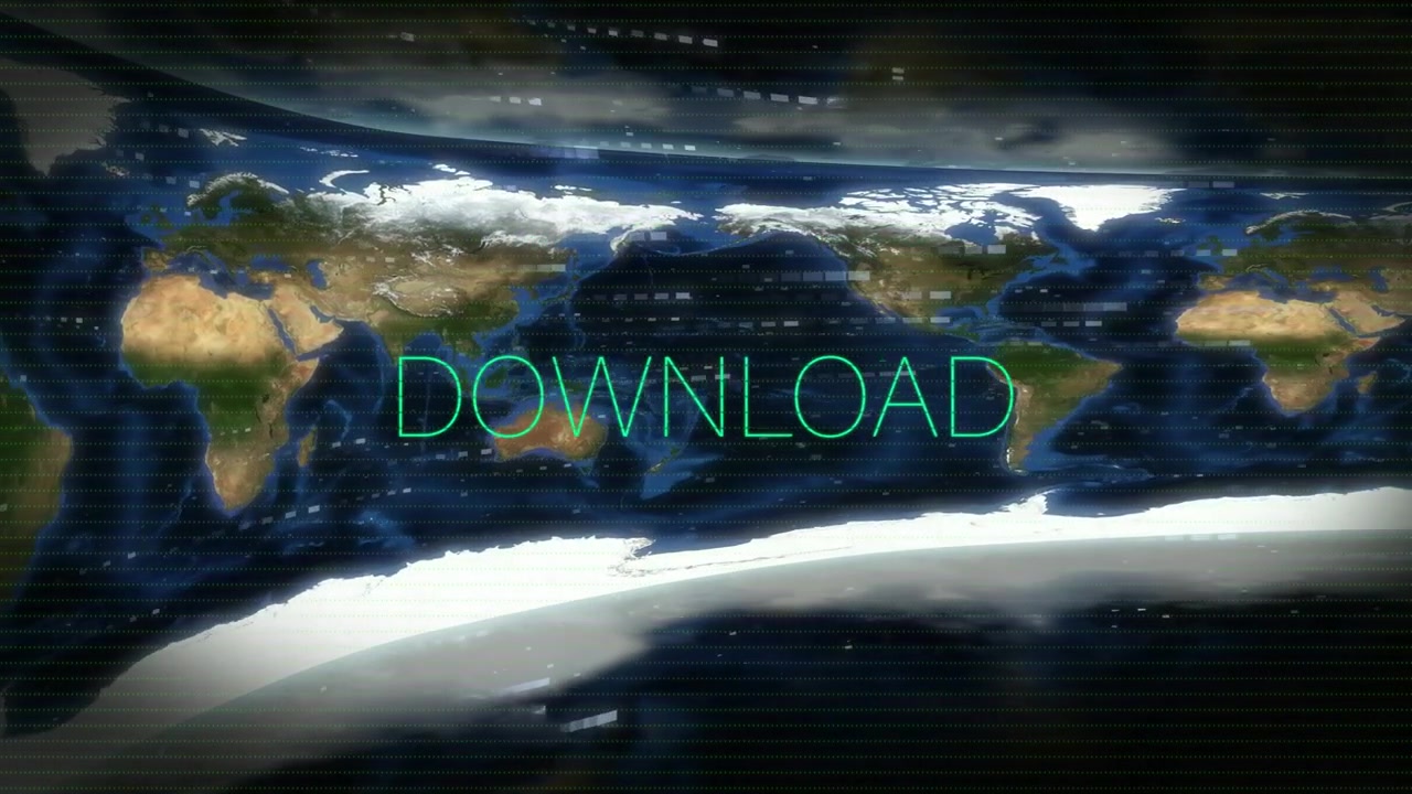 Mapa equiretangular recebendo um pico de falha verde-neon, limpando linhas, aguçando pontos mostrando DOWNLOAD