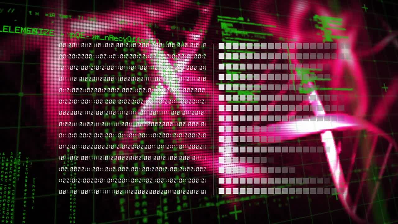 animación de cadenas de adn y codificación binaria, procesamiento de datos científicos