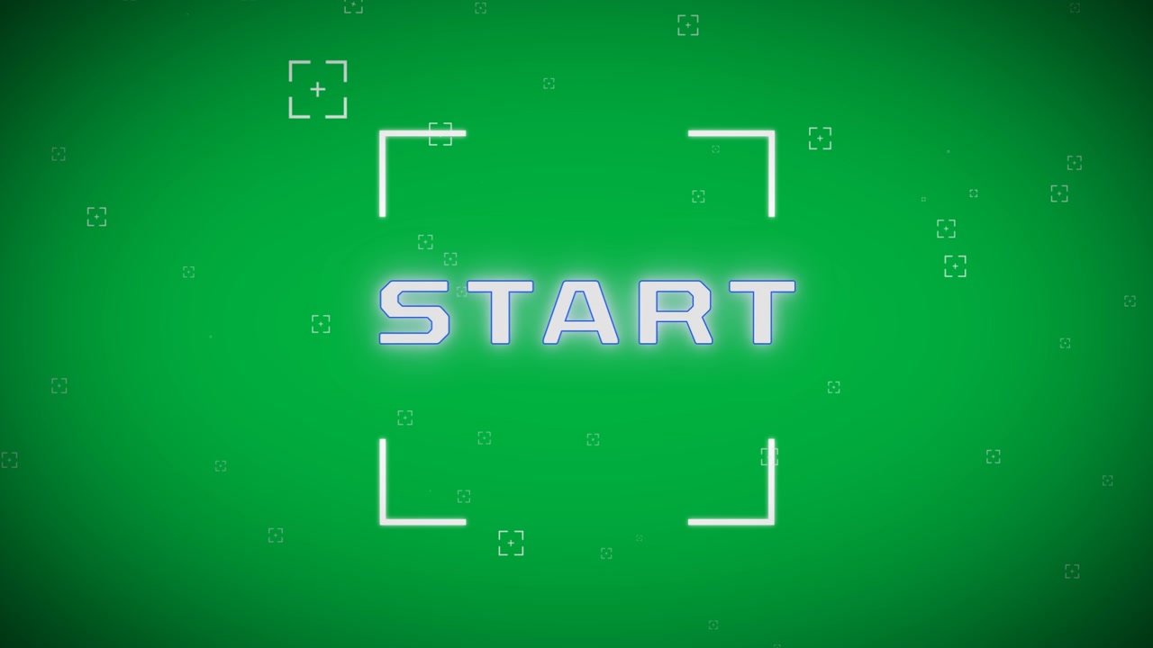 Digitally generated video of start text on white cloud and scope against black background