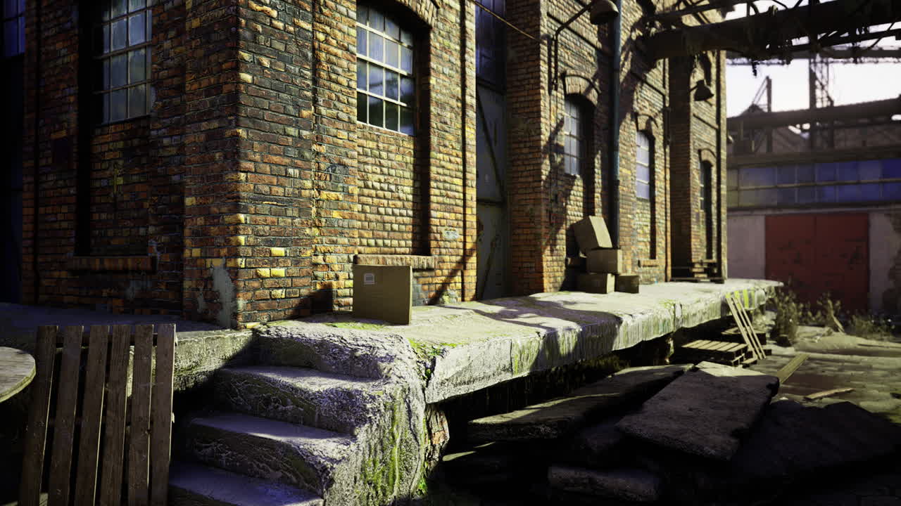 Abandoned warehouse in a quiet alley filled with remnants of the past