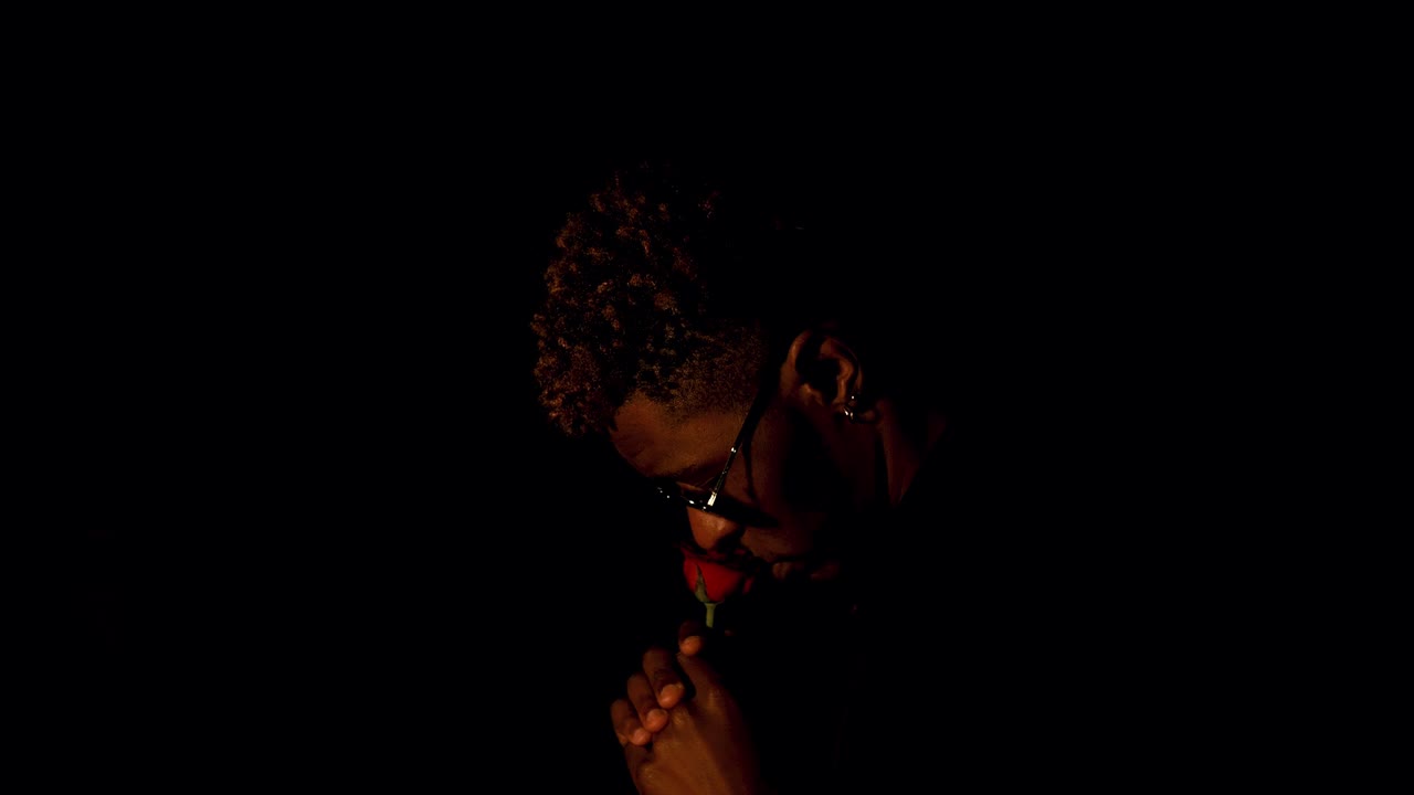 Man with a rose in the dark